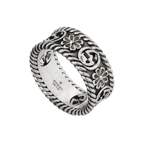 gucci ring with interlocking g motif in sterling silver|gucci flower tuquise ring.